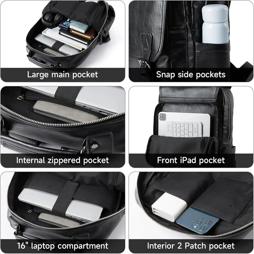 Leather Travel Laptop Backpack For Men Fit 15.6